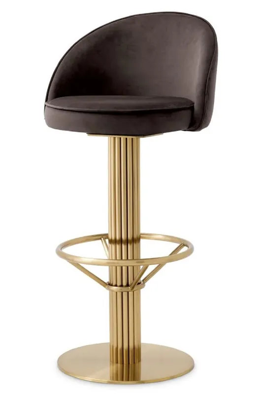 Markenware Casa Padrino luxury velvet bar stool dark gray / brass H. 103 cm - Hotel & Bar Furniture