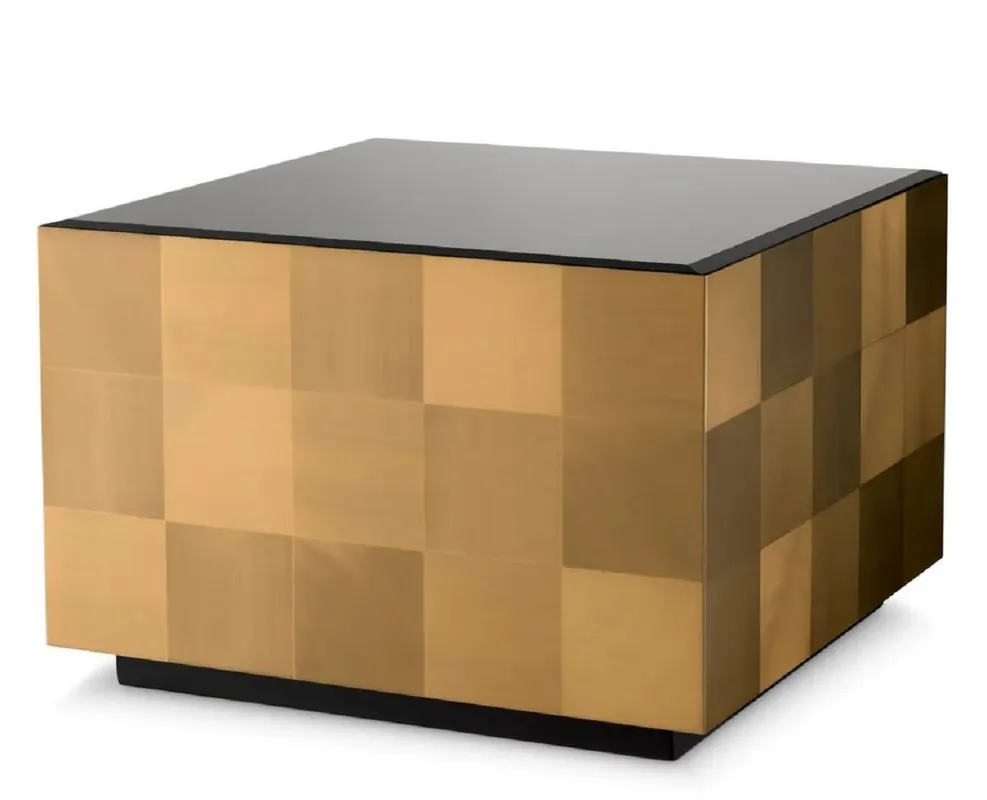 Casa Padrino luxury coffee table with glass top brass / black 70 x 70 x H. 47.5 cm Geprüft