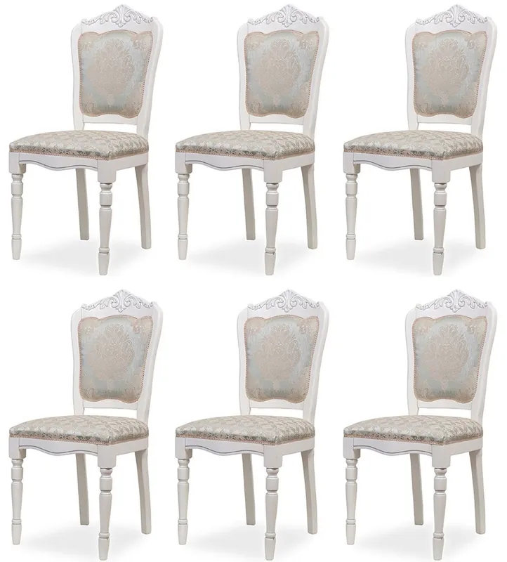 Casa Padrino luxury baroque dining chair set of 6 silver / beige / white H. 104 cm - Baroque dining room furniture Meistverkauft