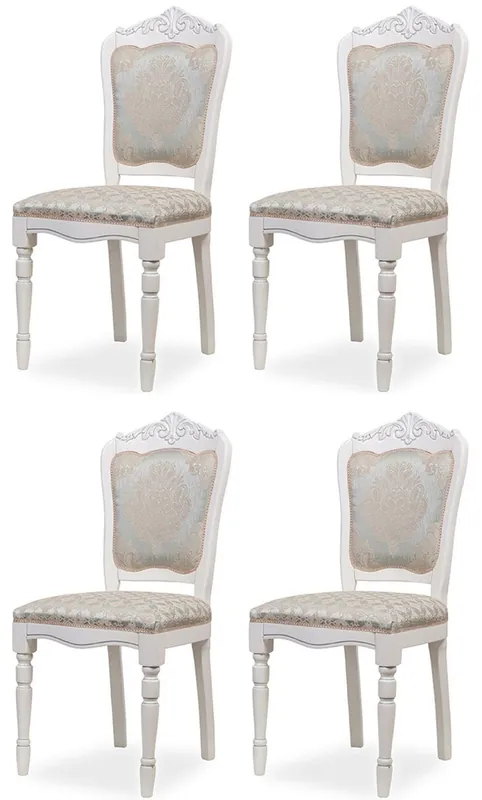 Ausverkauf Casa Padrino luxury baroque dining chair set of 4 silver / beige / white H. 104 cm - Baroque dining room furniture