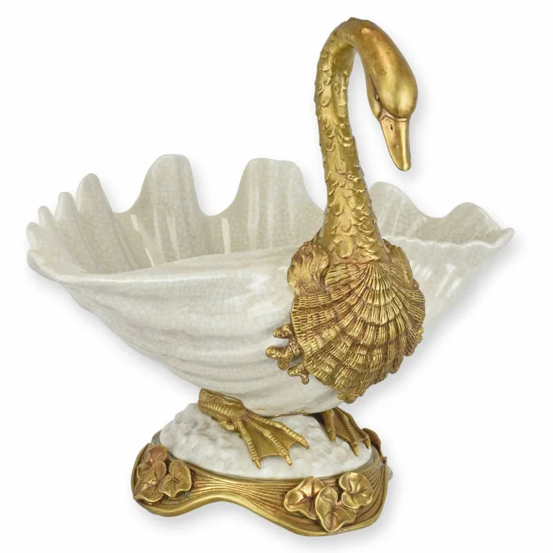 Knallerangebot Casa Padrino Art Nouveau porcelain bowl swan white / gold 27.1 x 23.5 x H. 25.3 cm
