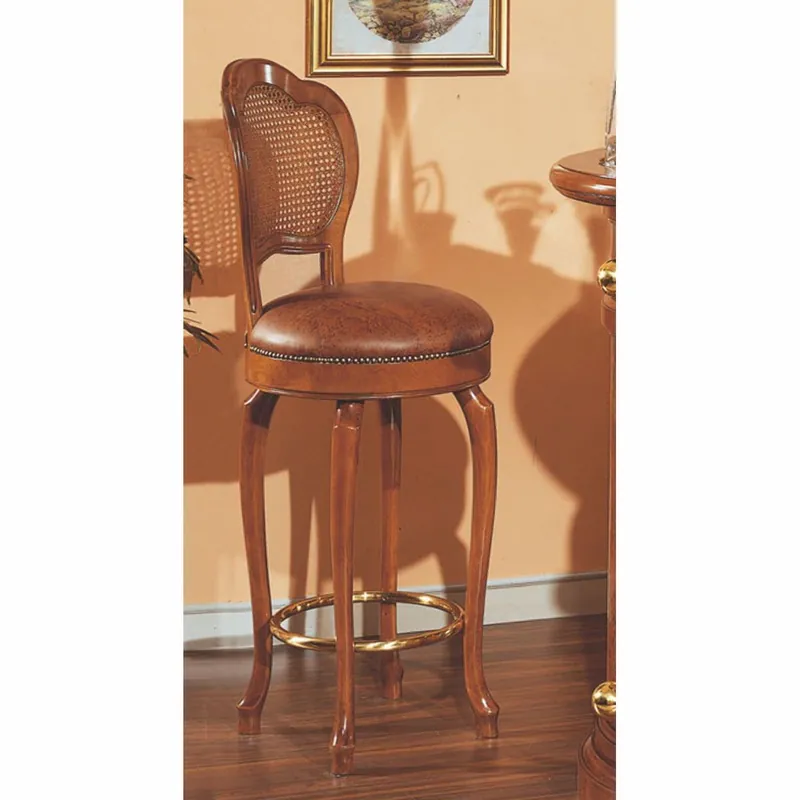 Casa Padrino Luxury Baroque Leather Bar Stool Brown / Gold H. 118 cm - Bar Furniture - Made in Italy Letzte Chance