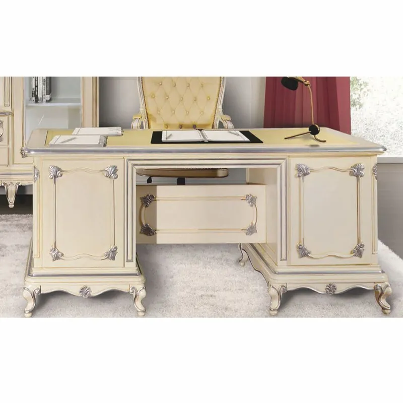 Casa Padrino Luxury Baroque Desk Cream / Silver 180 cm - Made in Italy Aktuell