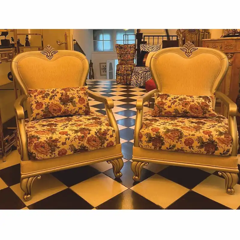 Casa Padrino luxury baroque living room armchair set of 2 colorful / silver - Baroque style furniture Neuheit