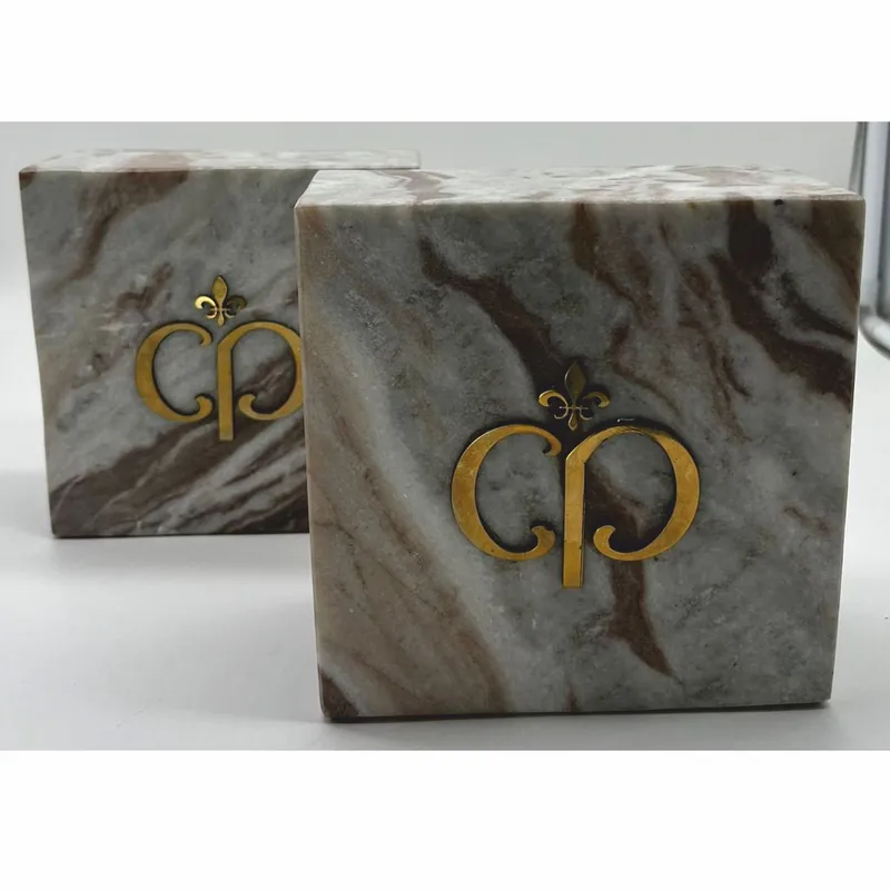 Casa Padrino luxury marble decorative bookend set gray-brown / gold Must-Have