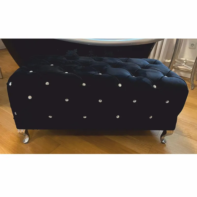 Nur Heute Casa Padrino baroque bench with rhinestones black / silver 100 cm - Baroque furniture
