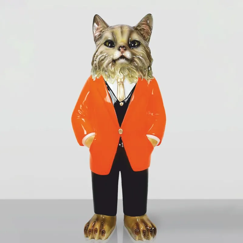 Casa Padrino XXL decorative sculpture cat with suit brown / orange / black / white / gold H. 172 cm Günstig