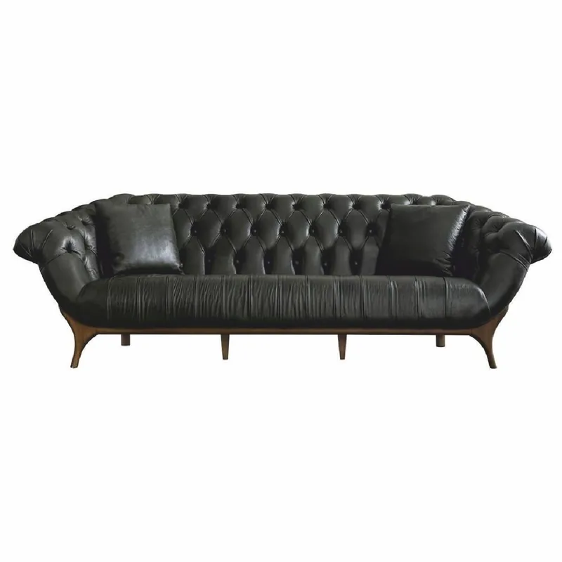 Casa Padrino luxury Chesterfield genuine leather sofa dark green / brown 270 cm - Genuine leather furniture Wochenendangebot
