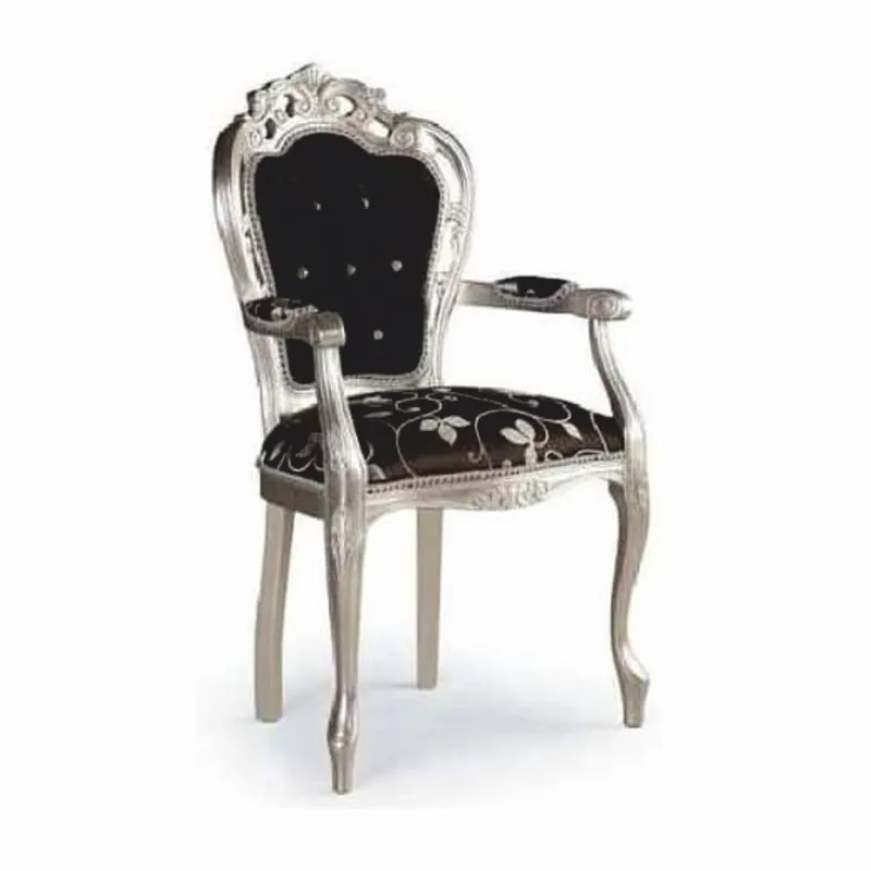 Casa Padrino Luxury Baroque Dining Room Chair with Armrests and Rhinestones Black / Silver H. 102 cm Geprüft