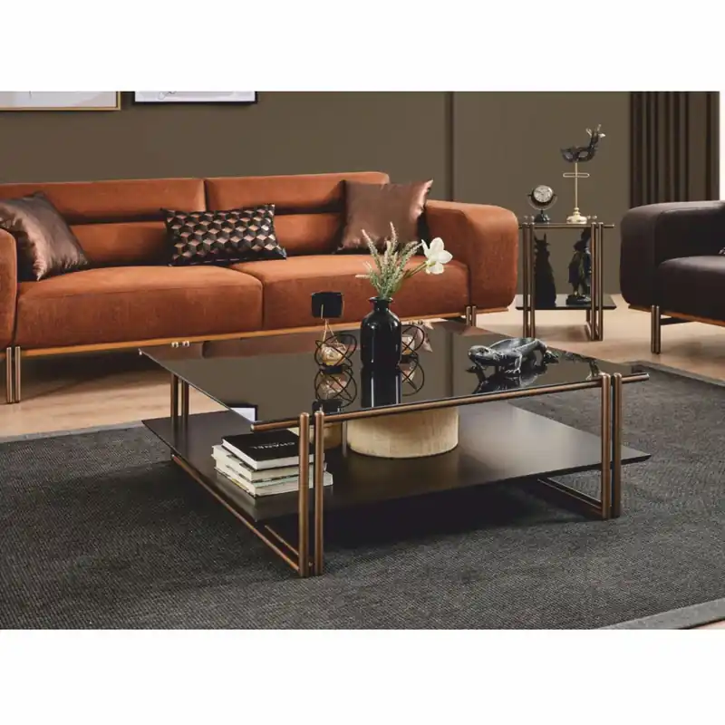 Casa Padrino luxury coffee table with glass top dark brown / bronze / black 100 cm Beliebt