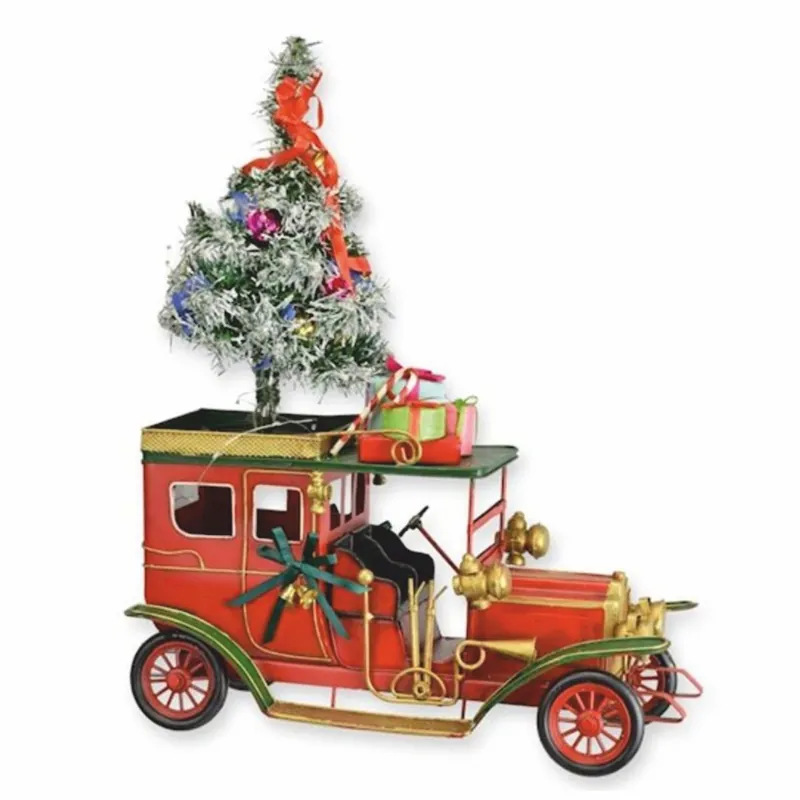 Casa Padrino decorative sheet metal Christmas vintage car red / green / gold H. 46.6 cm - Christmas decoration Top-Seller