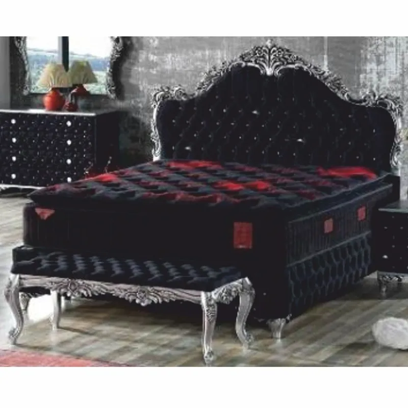 Casa Padrino baroque double bed with glitter stones and mattress black / silver 160 x 200 cm Rabatt