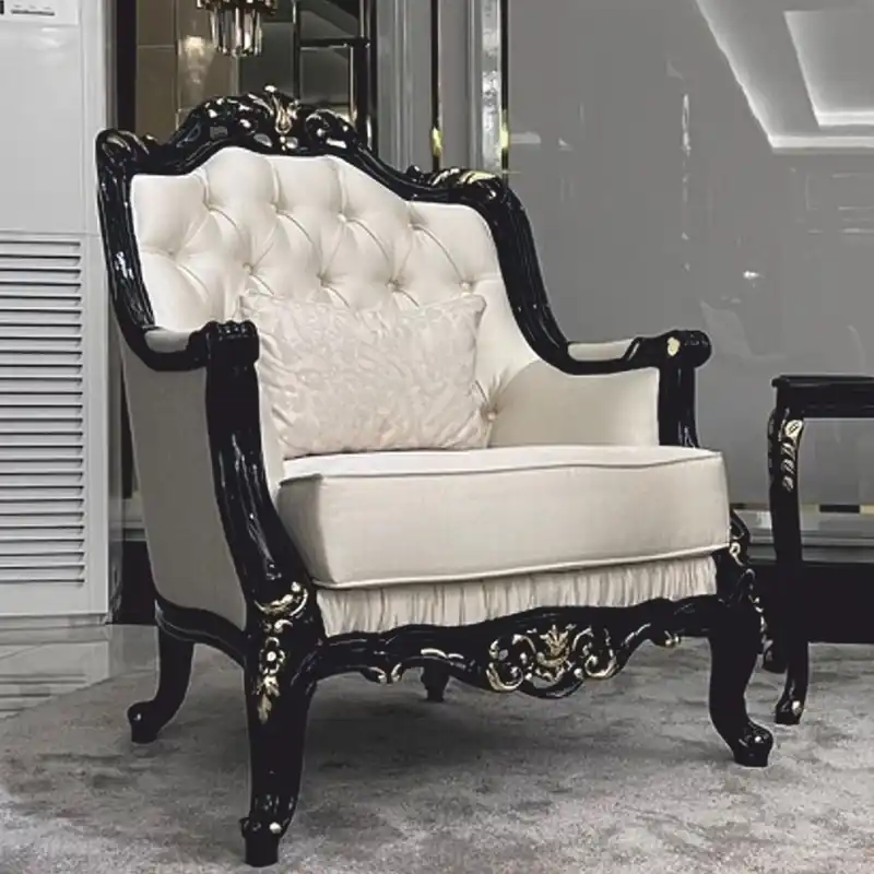 Casa Padrino luxury baroque armchair cream / black / gold H. 105 cm - Baroque furniture Schnäppchen