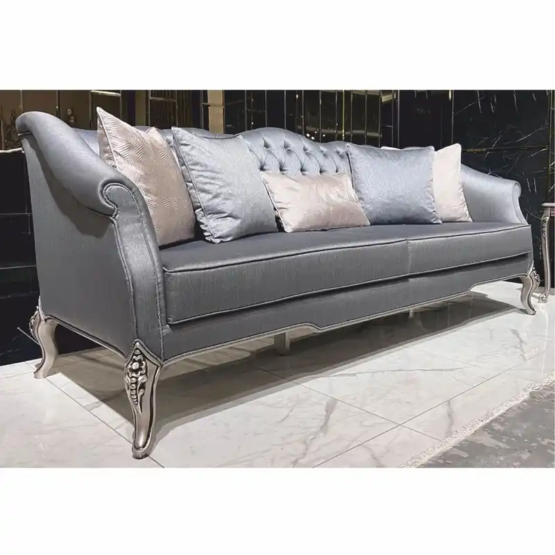 Abverkauf Casa Padrino luxury baroque sofa light blue / silver 225 cm - Baroque style living room furniture