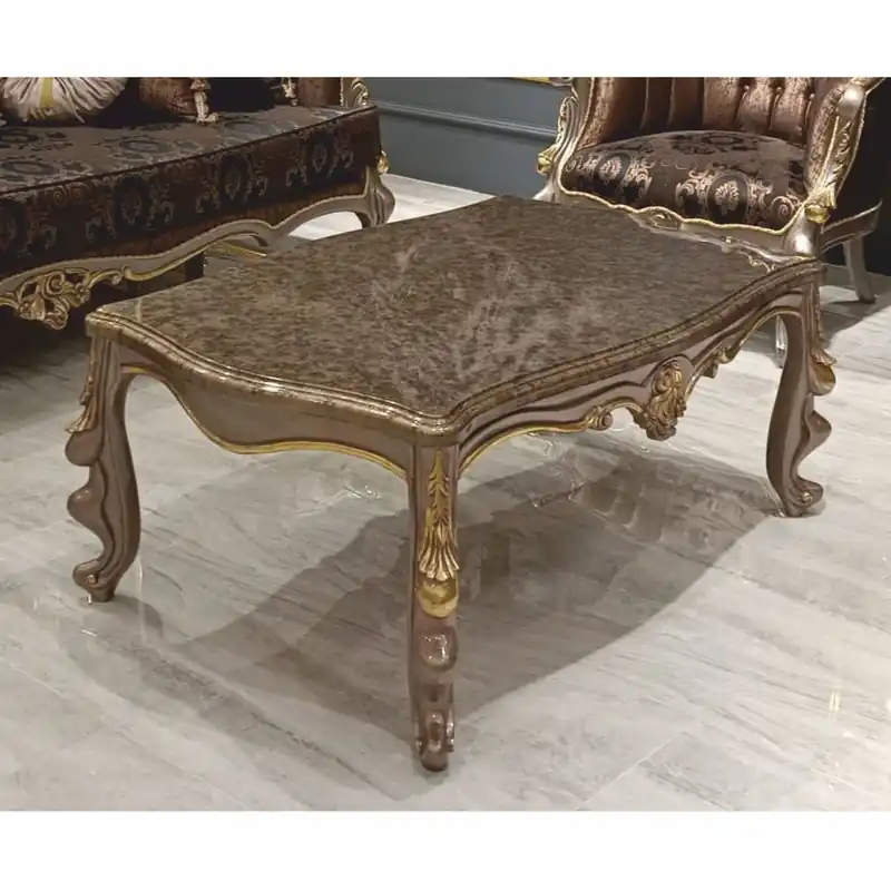 Casa Padrino luxury baroque coffee table gray / gold 123 cm - Baroque style living room furniture Rabatt