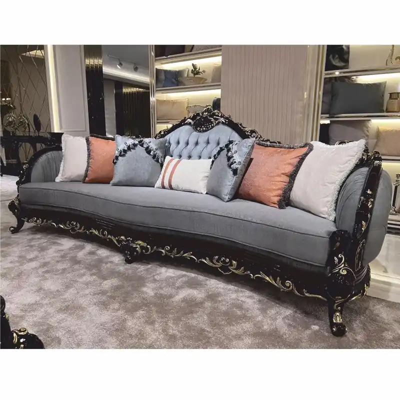 Casa Padrino luxury baroque living room sofa light blue / dark brown / gold 295 cm - Baroque furniture Begrenztes Angebot