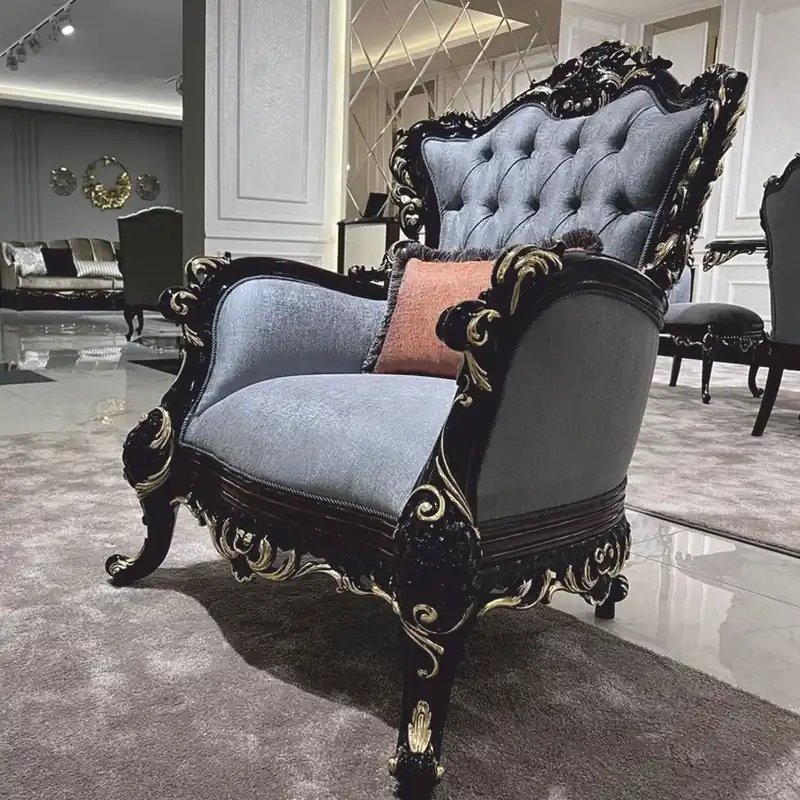 Casa Padrino luxury baroque living room armchair light blue / dark brown / gold - Baroque furniture Nur Für Kurze Zeit