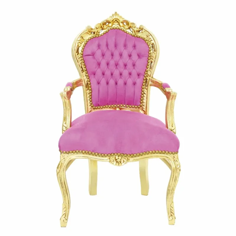 Sale Casa Padrino Baroque Velvet Dining Chair with Armrests Pink / Gold - Baroque Furniture