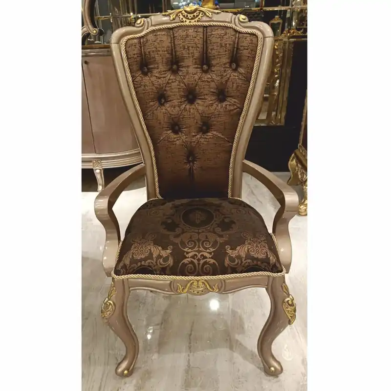 Zertifiziert Casa Padrino luxury baroque dining chair with armrests black / gray / gold H. 113 cm - Baroque furniture