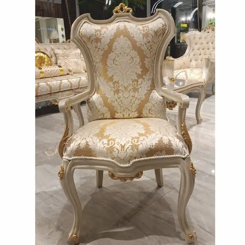Casa Padrino luxury baroque dining chair with armrests gold / white / gray / gold H. 110 cm - Baroque furniture Direktkauf