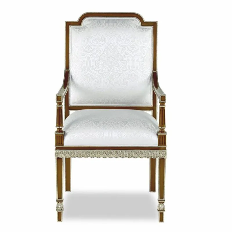 Casa Padrino Luxury Baroque Mahogany Dining Chair with Armrests White / Brown / Gold H. 102 cm - Baroque Furniture Neue Kollektion