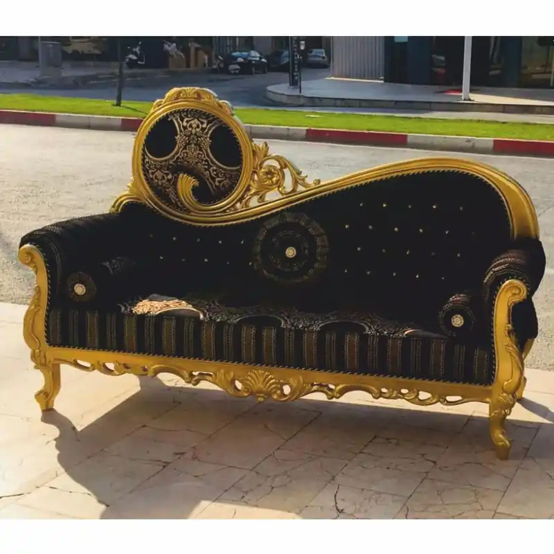 Direkt Vom Hersteller Casa Padrino Luxury Baroque Living Room Sofa with Rhinestones Black / Gold 220 cm