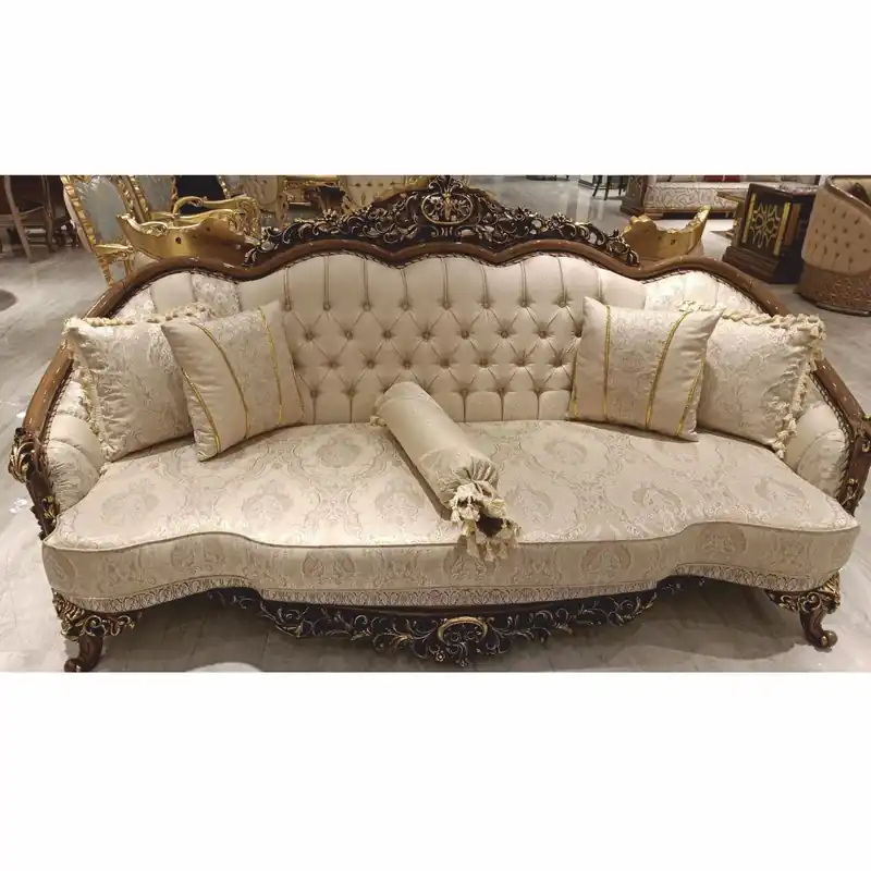 Casa Padrino luxury baroque living room sofa beige / brown / gold H. 234 cm - Baroque living room furniture Nur Für Kurze Zeit
