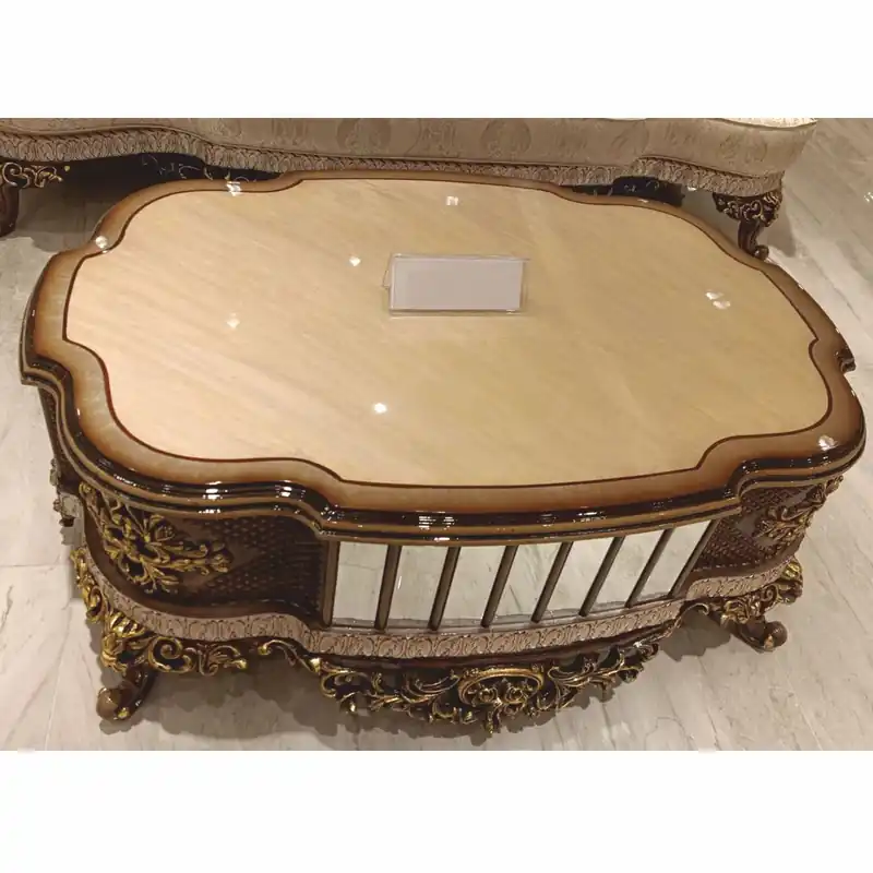 Casa Padrino luxury baroque coffee table beige / brown / gold 125 cm - Baroque style living room furniture Zertifiziert