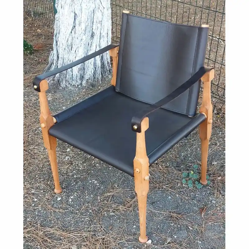 Casa Padrino luxury leather director's chair with armrests black / natural - Genuine leather furniture Neu Im Sortiment