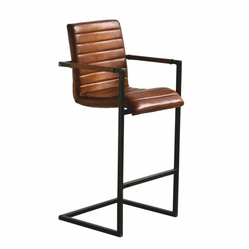 Casa Padrino luxury genuine leather bar stool with armrests brown / black H. 120 cm - Leather bar furniture Knallerangebot