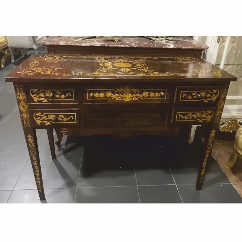Casa Padrino baroque secretary with 5 drawers dark brown / gold 110 cm - Baroque office furniture Neu Im Sortiment
