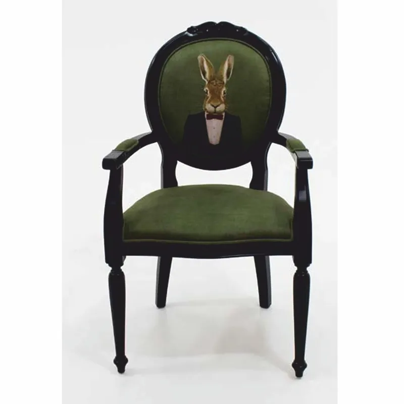 Sonderaktion Casa Padrino luxury baroque velvet dining room chair with armrests gentleman rabbit green / black