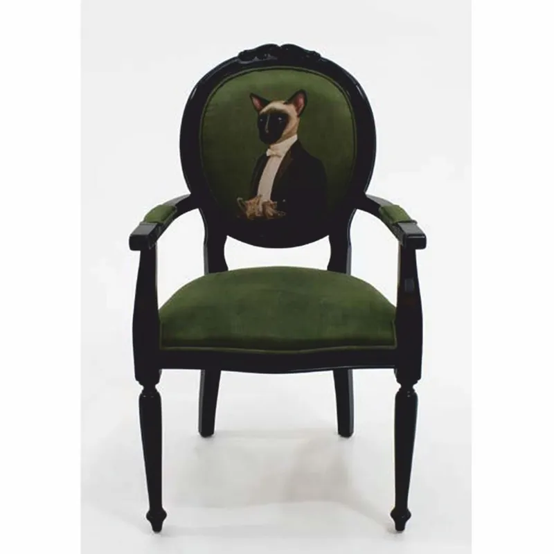 Casa Padrino luxury baroque velvet dining room chair with armrests house servant cat green / black Solange Der Vorrat Reicht