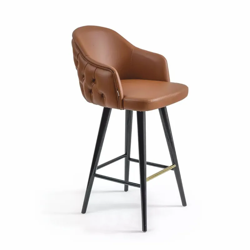 Casa Padrino luxury Chesterfield faux leather bar chair brown / black / gold H. 108 cm - Hotel & bar furniture Jetzt Kaufen