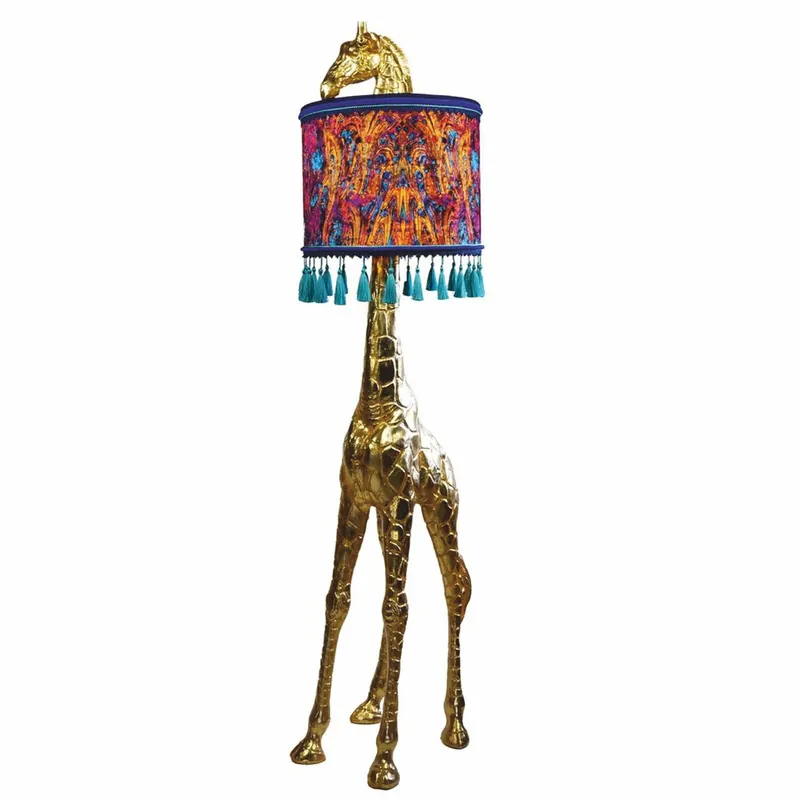 Garantierte Lieferung Casa Padrino luxury floor lamp giraffe with lampshade gold / colorful H. 171 cm
