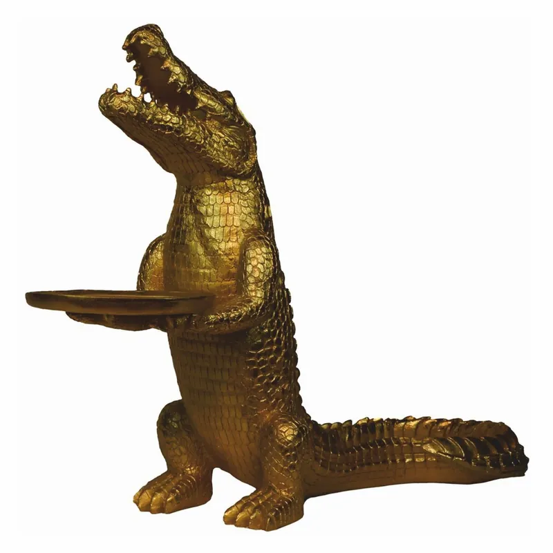 Casa Padrino luxury decorative sculpture crocodile with tray gold H. 52 cm - Decorative figure Knallerangebot