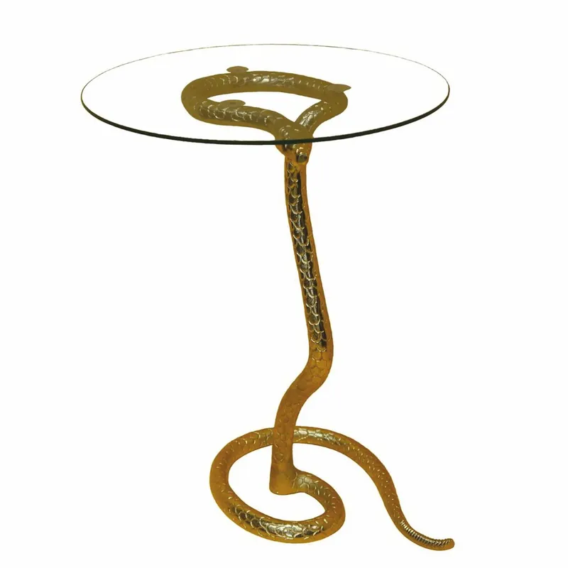 Casa Padrino luxury resin side table with glass top snake gold Ø 46 x H. 59 cm Neue Ware