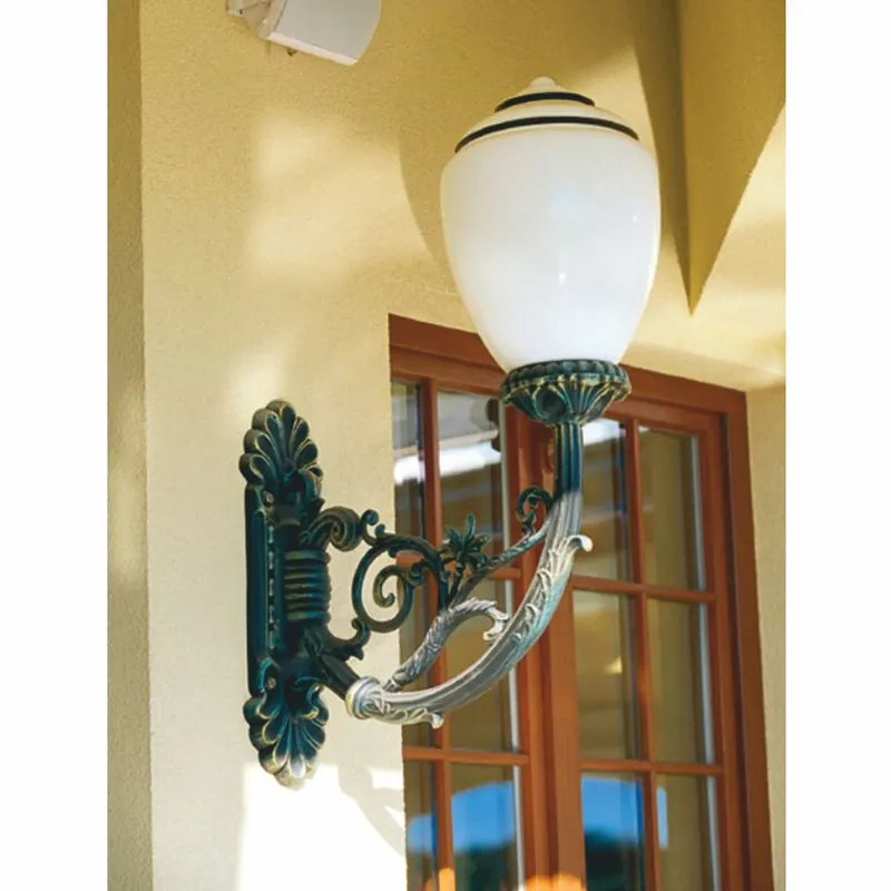 Casa Padrino baroque outdoor wall lamp antique green / white H. 89.5 cm - Baroque style outdoor lighting Expressversand