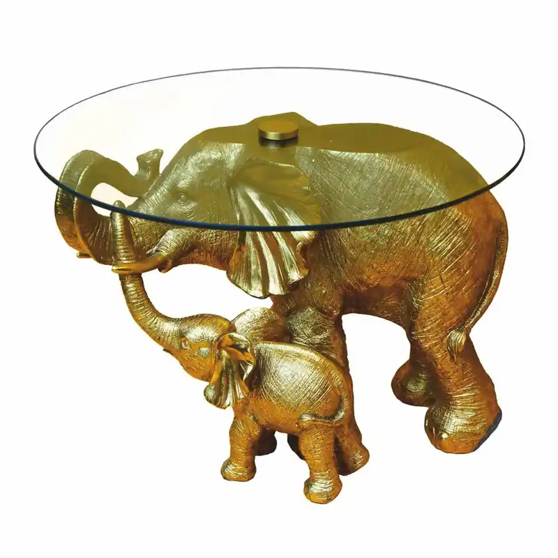 Schnäppchen Casa Padrino luxury resin coffee table with glass top elephants gold Ø 60 x H. 40 cm