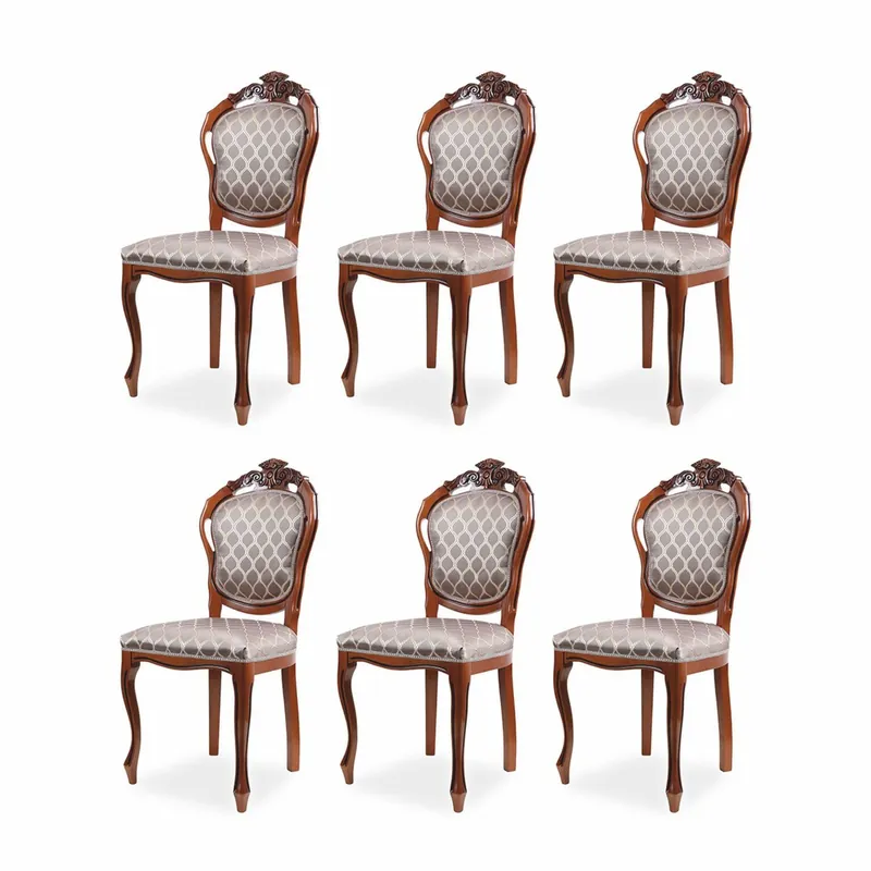 Casa Padrino luxury baroque dining room chair set of 6 with pattern gray / brown H. 102 cm Sofort Bestellen