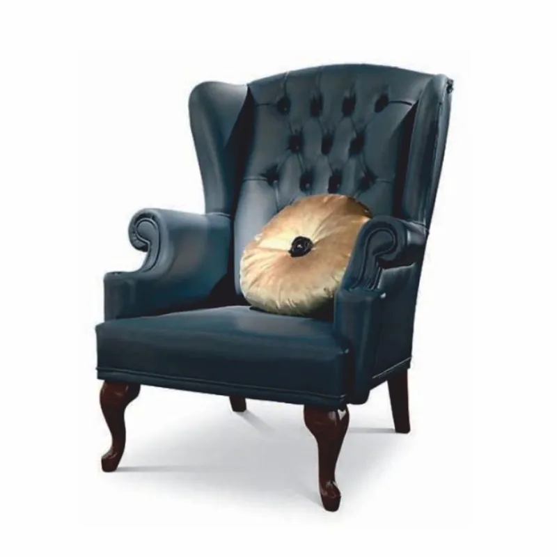 Begrenztes Angebot Casa Padrino luxury baroque Chesterfield genuine leather wing armchair blue / dark brown - Made in Italy