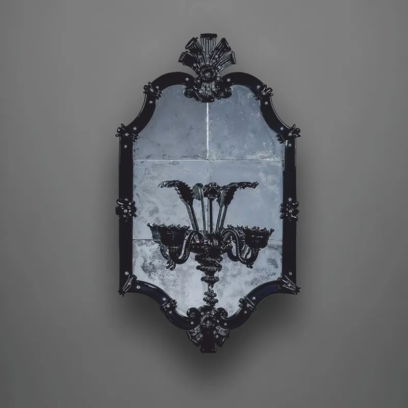 Nur Heute Casa Padrino luxury baroque mirror with double wall lamp black H. 110 cm - Made in Italy