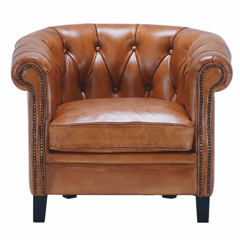 Knallerangebot Casa Padrino luxury Chesterfield genuine leather armchair light brown / black - Genuine leather furniture