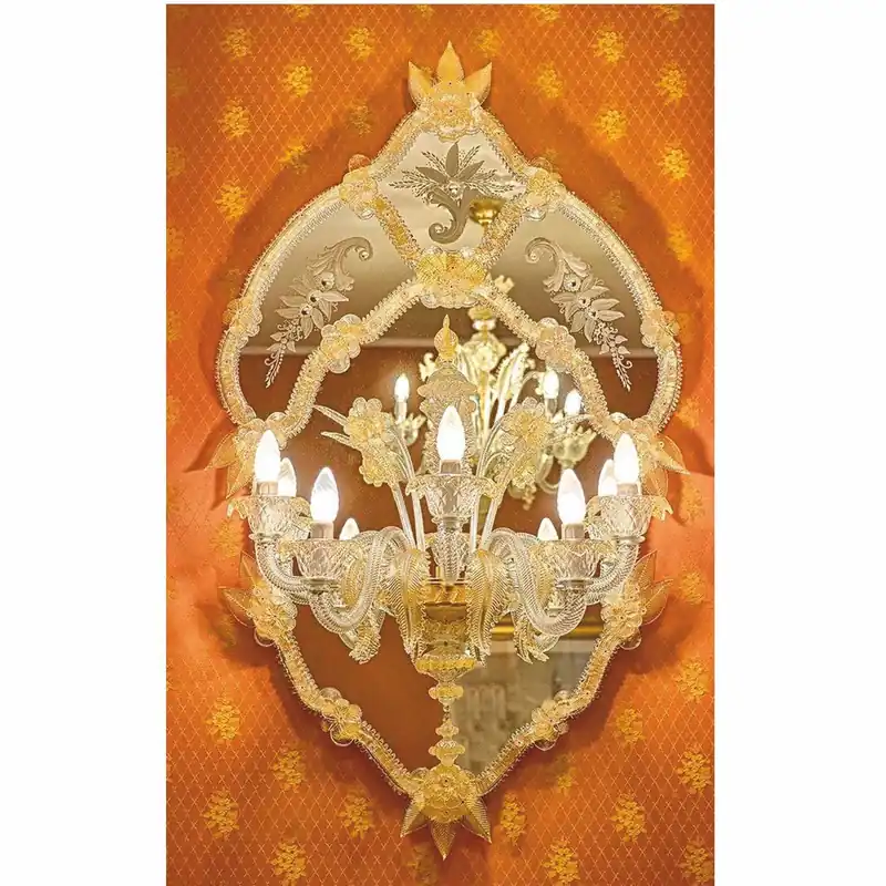 Highlight Casa Padrino luxury baroque mirror with wall lamp yellow H. 115 cm - Made in Italy