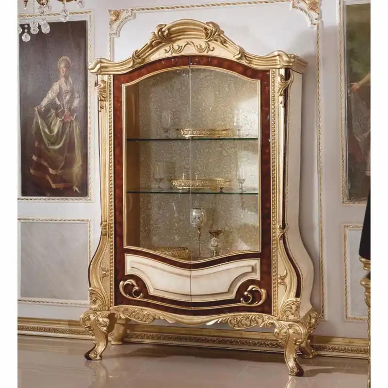 Neuheit Casa Padrino luxury baroque display cabinet white / brown / gold H. 220 cm - Baroque furniture