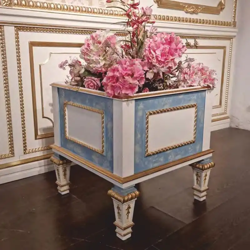Casa Padrino luxury baroque flower pot light blue / white / gold H. 54 cm - Made in Italy Jetzt Bestellen