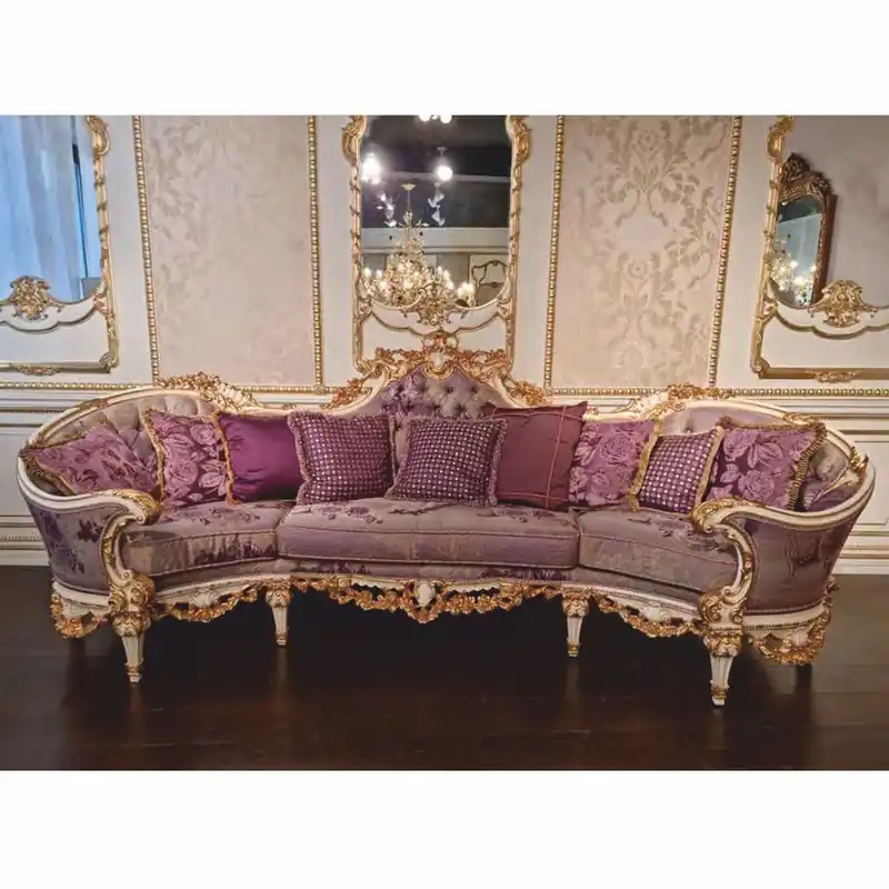 Abverkauf Casa Padrino luxury baroque living room sofa purple / white / gold 297 cm - Made in Italy