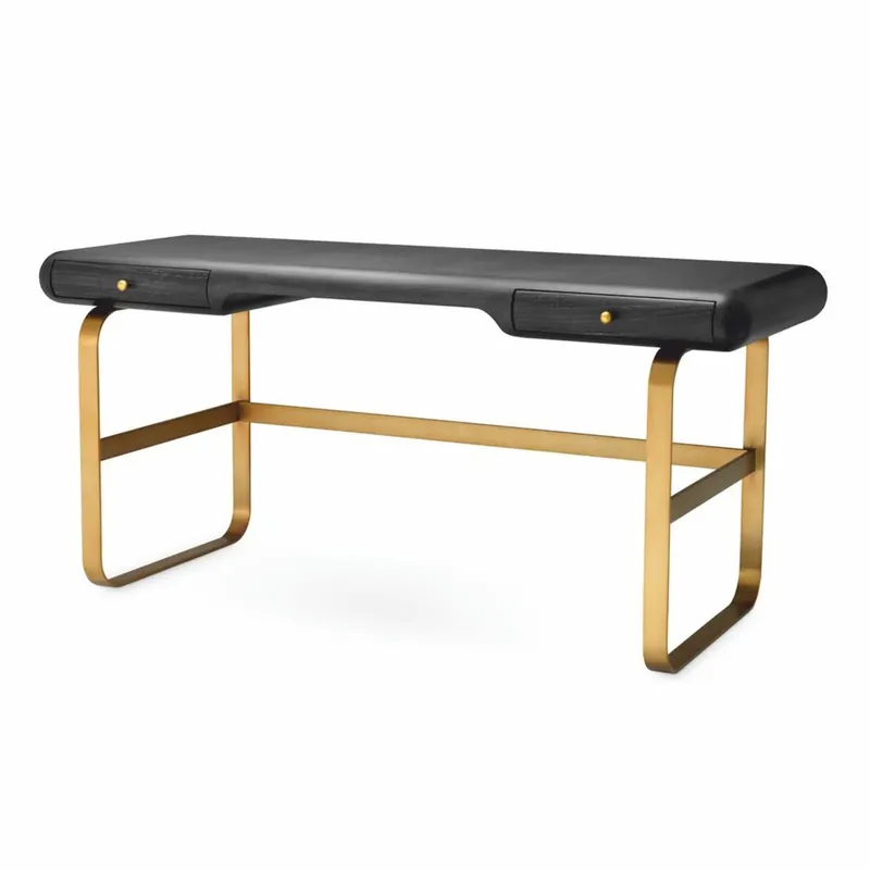 Highlight Casa Padrino luxury desk with 2 drawers black gray / brass 165 cm - Office furniture