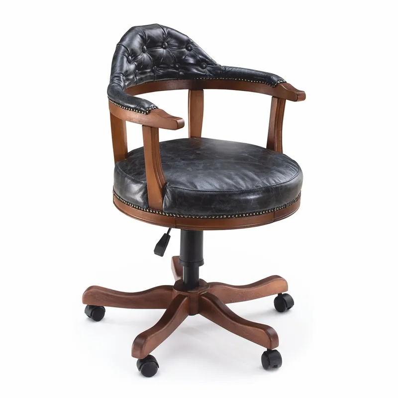 Must-Have Casa Padrino luxury Chesterfield leather office chair vintage black / brown 60 x 60 x H. 95 cm - Leather furniture