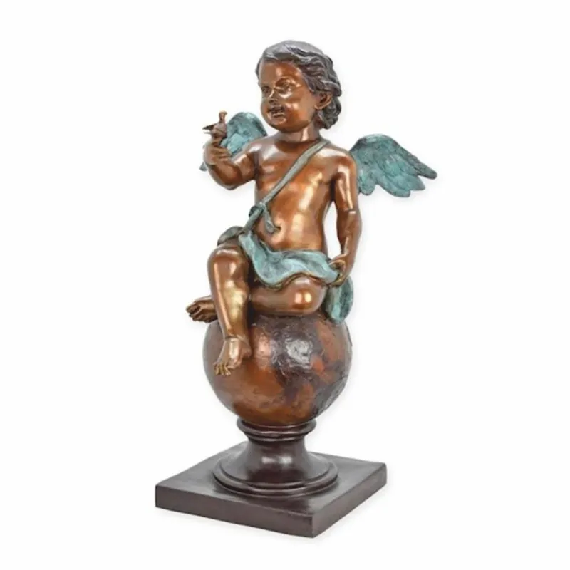 Casa Padrino Art Nouveau bronze decorative sculpture angel with bird bronze / antique turquoise / Gray H. 93 cm Direkt Vom Hersteller